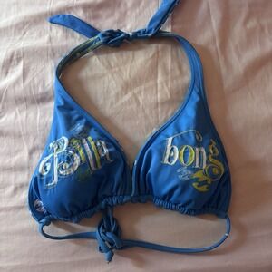 Vintage Y2K Billabong Reversible Halter Bikini Top Blue Polka Dot Logo 2000s Y2k